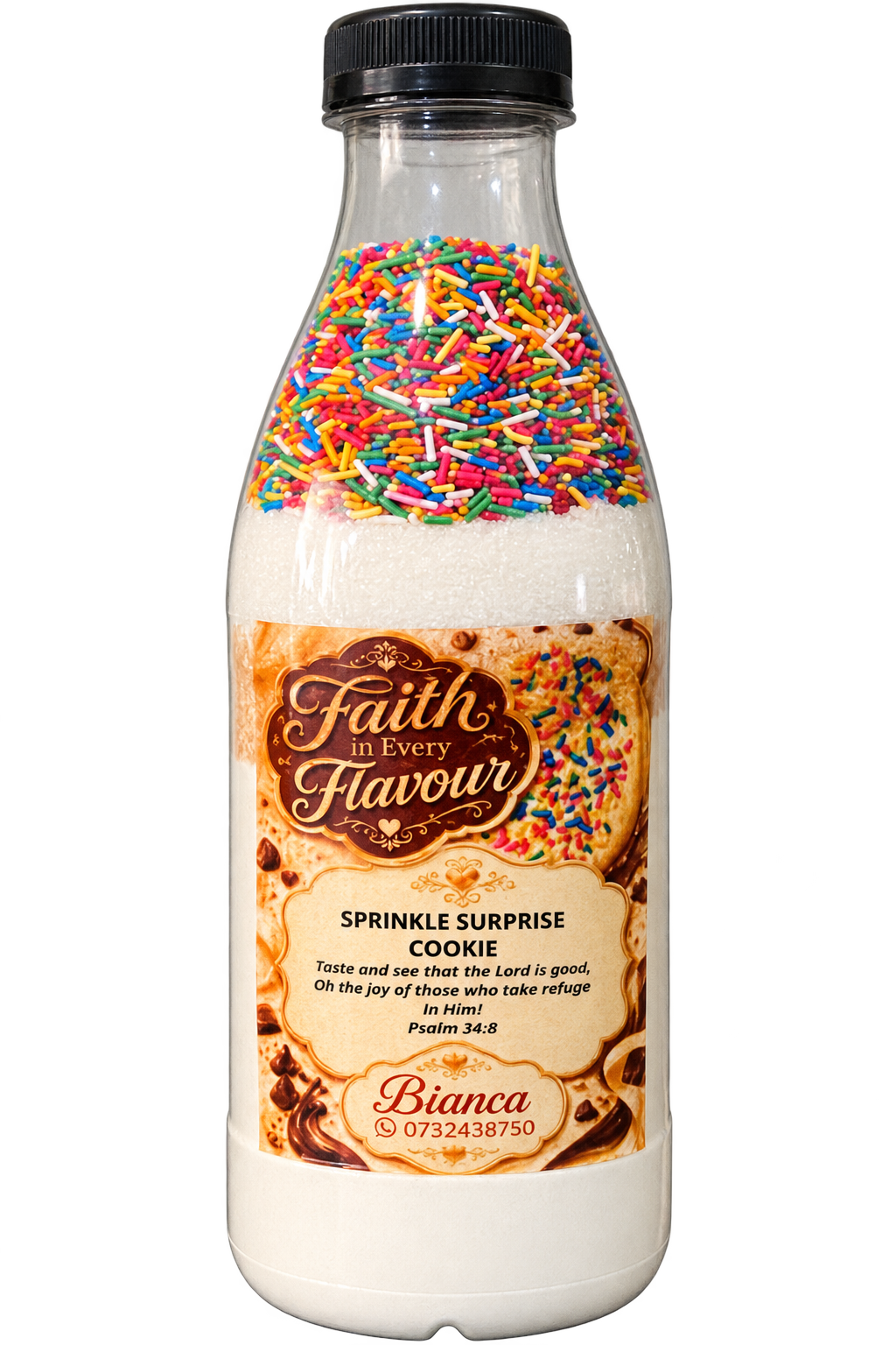 Sprinkle Surprise Cookie layered dry mix bottle